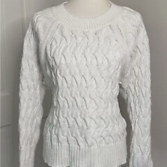 GAP Sweaters - GAP Cable‎ Knit Fisherman's Sweater Women's White Crew Neck Cotton Size XS